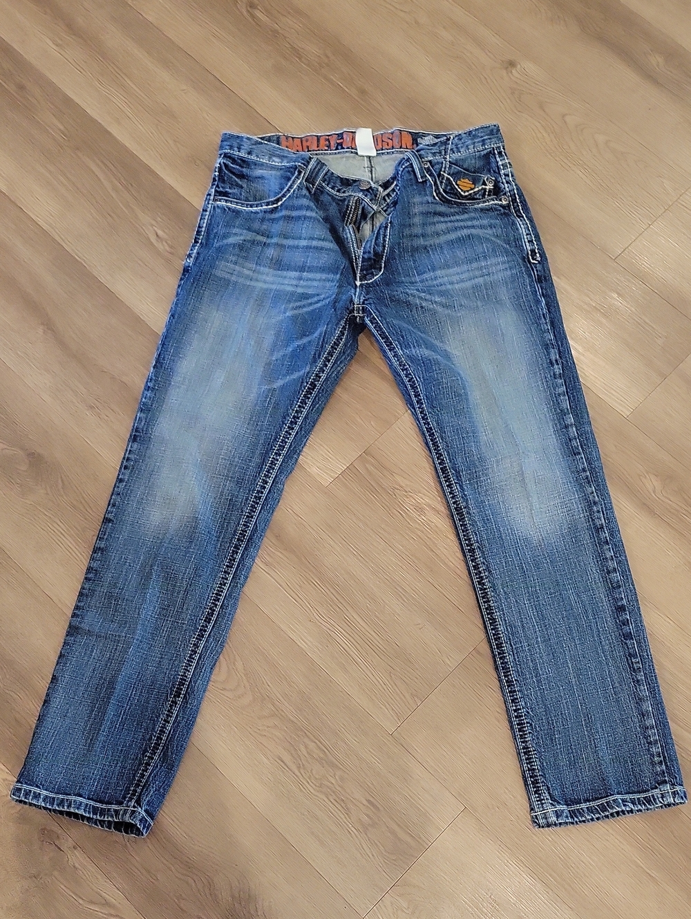 Harley-Davidson Men's Faded Blue Straight Jeans